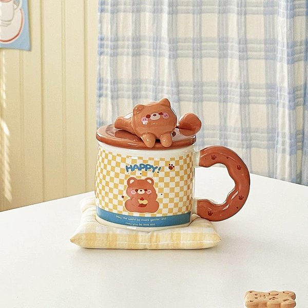 Uroczy Kubek MałEgo Misia Wysoki Poziom WygląDu Kubek Ceramiczny Poczucie Designu Kubek ŚNiadaniowy Kubek Na Mleko PudełKo Prezentowe Jako PamiąTka 370Ml-image