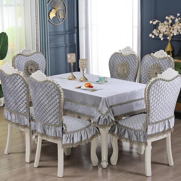 Mantel De Franela De Lujo Encaje Cuadrado Mantel Bordado Funda De Silla CojíN Para Silla De Comedor Para Sala De Estar Mantel De Café Chair Cover 1Pcs-image