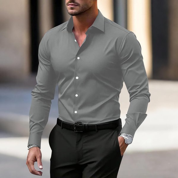 Camisa De Vestir De Manga Larga Para Hombre Corte CláSico Botones Camisa Formal De Negocios Con Cuello Para Trabajo De Oficina M Gris Claro-image