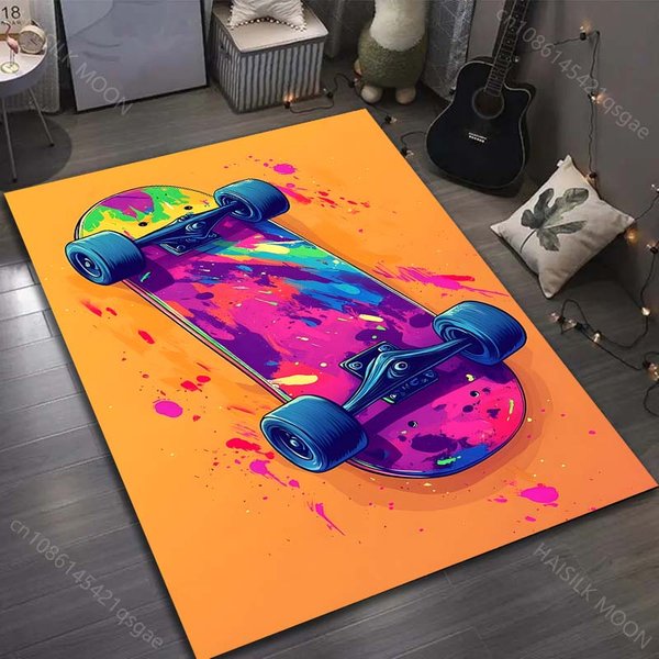 1 Szt. Dywan Z Nadrukiem Deskorolki AntypośLizgowa Mata PodłOgowa Do Salonu Sypialni Dekoracja Sofy Dywanik Wycieraczka 40X60Cm (16X24In) Blue-image
