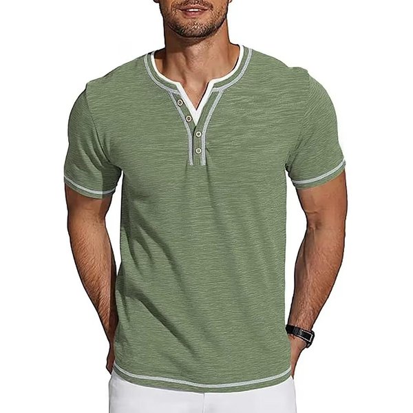 MęSki Letni Nowy T-Shirt Lekki OddychająCy KróTkoręKawowy Z Dekoltem V Casualowy Wygodny Zapinany Na Guziki T-Shirt MęSka Moda T-Shirty XL Gray-image