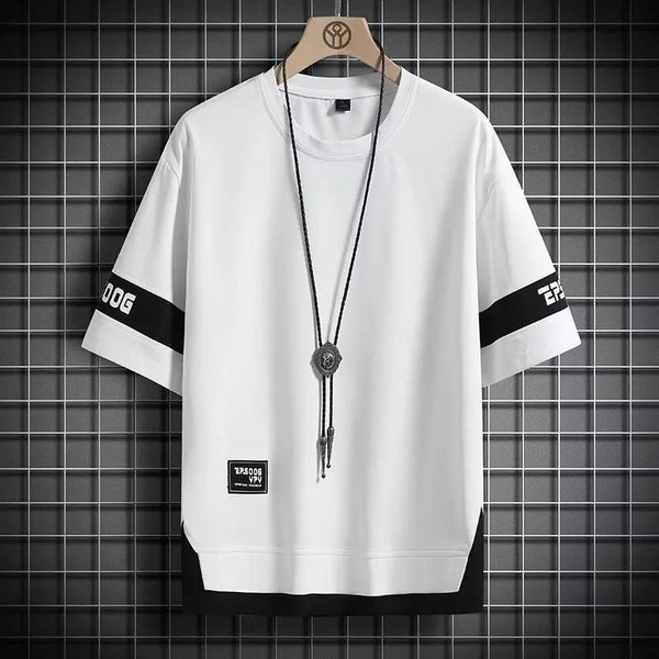 Camiseta Casual De Verano Para Hombre, Corte Holgado, Manga Corta, Cuello Redondo, Transpirable, Manga Media Xxxxl White-image