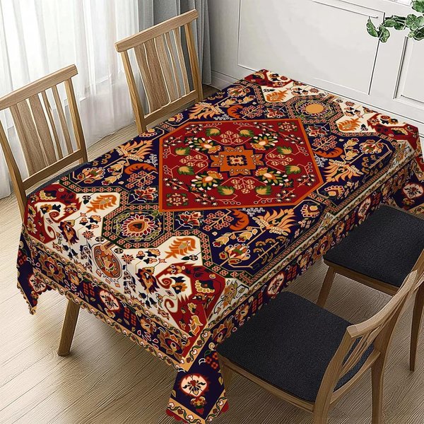 ProstokąTny Obrus W Stylu Perskim Dekoracja Na PrzyjęCie śWiąTeczne Wielokrotnego UżYtku Boho Geometrycznie Drukowane Obrusy Dekoracja StołU W Kuchni I Jadalni 140X200Cm-image