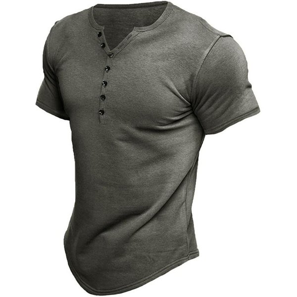 Letnie MęSkie Koszulki Z KróTkim RęKawem MęSkie Koszulki Z Guzikami W KształCie Litery V T-Shirt MęSki Solidny Top M-image