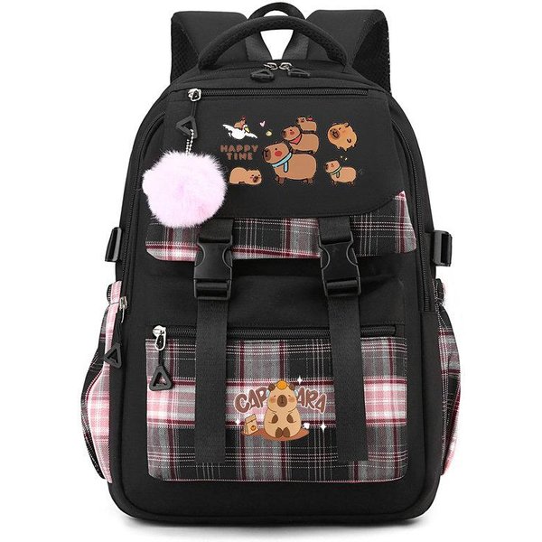 Kawaii Plecak Kapibara Dla DziewcząT, ChłOpcóW, Kobiet, Plecak Szkolny Z Nadrukiem Anime, DużA Pojemność, Plecak Studencki, Plecak Nylonowy Czarny-image