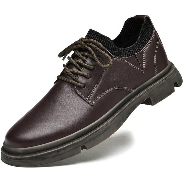 Zapatos De Cuero Para Hombre De Moda Zapatos Casuales De Cuero Estilo BritáNico Nuevos OtoñO E Invierno Cordones Capa Superior Piel De Vaca Zapatos De Hombre 43 MarróN-image
