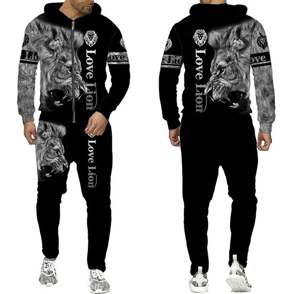 Nowa Moda MęSka Dres Zestaw Bluza Z Kapturem Na Zamek Codzienny Nadruk Graficzna Bluza Sportowa Z Kapturem Odzież Designerska Topy Tees Streetwear L-image