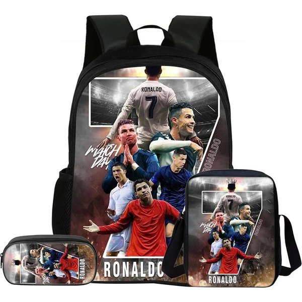 Zestaw 3 Szt. Dla Dzieci Plecak Gwiazda PiłKi NożNej Uczeń Szkolna Torba Na Ramię PióRniki Ronaldo Plecak Na KsiążKi CR Plecak Najlepszy Prezent-image