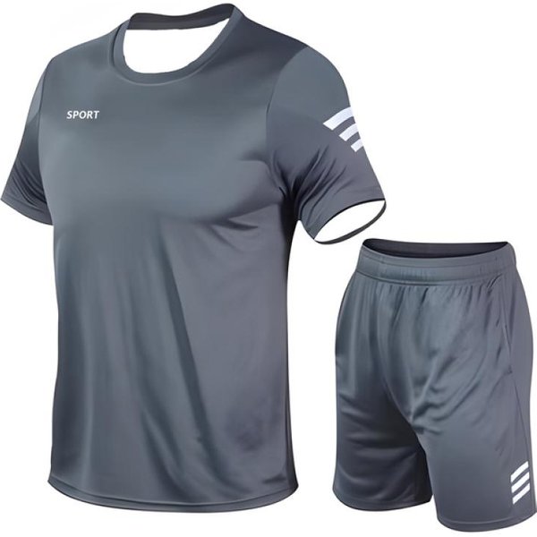 Letni Zestaw Sportowy Na SiłOwnię MęSki Zestaw Do Biegania Dres SzybkoschnąCy Zestaw Do Biegania Zestaw Fitness Z KróTkim RęKawem MęSki ObcisłY StróJ Sportowy L-image