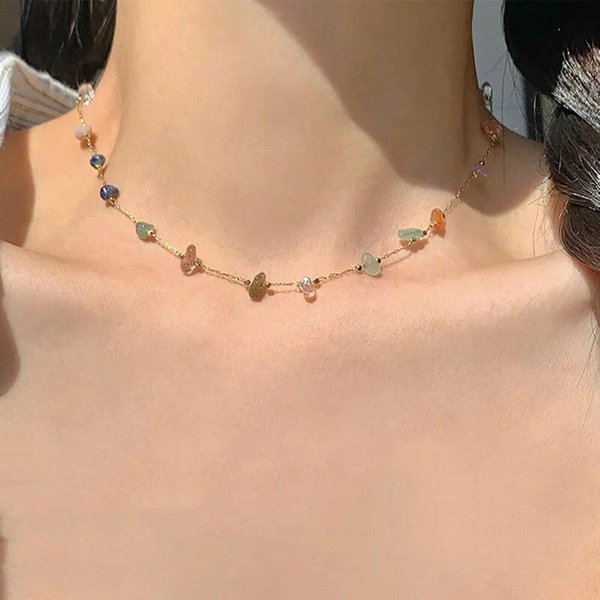 Modny śLiczny SłOdki Naszyjnik Z Kamienia Naturalnego Dla Kobiet Dziewczynki Letni Prosty KryształOwy łAńCuszek Do Obojczyka Choker Naszyjnik Nowa BiżUteria Na Prezent Brown-image