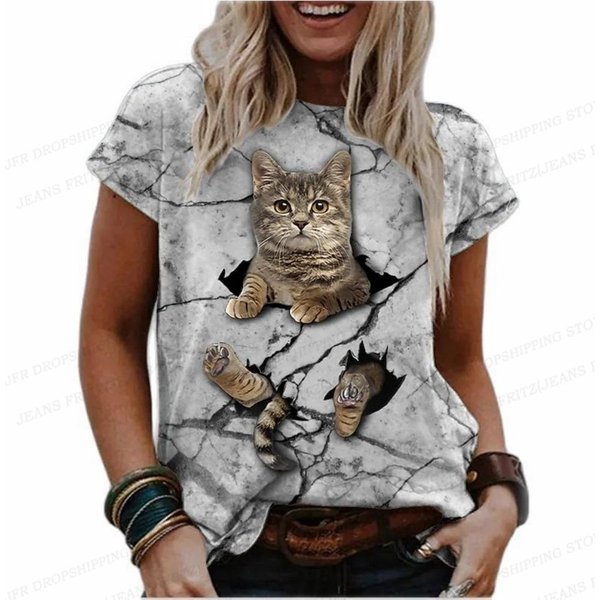 Zwierzę Pies Nadruk 3D T-Shirt Kobiety Moda Oversize T-Shirty KróTki RęKaw Top Koszulki Anime Kawaii T-Shirt Odzież DziecięCa Kot 3XL-image