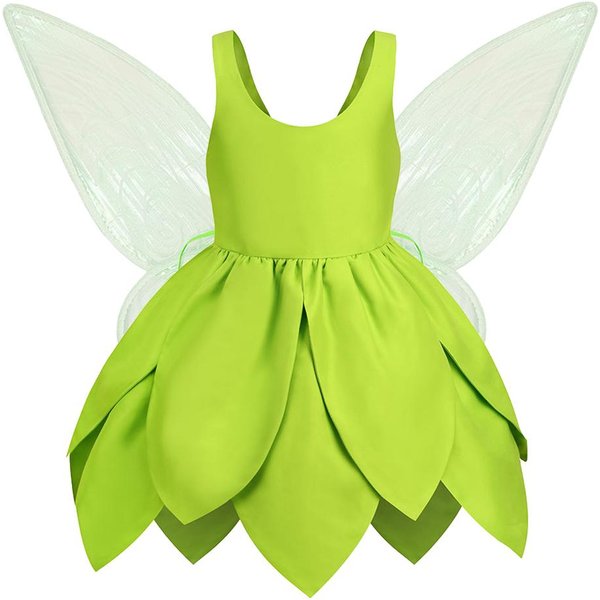 Dziewczynka Dzwoneczek WróżKa Sukienka Dziecko Zielony Liść Modelowanie LeśNy Elf Kostium Cosplay Maluch Cosplay Halloween Karnawał StróJ 4T Tag-120 White-image