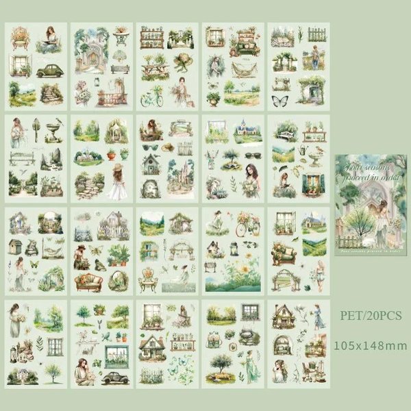 20 Hojas Pegatinas PET Serie De Estaciones Pegatinas Decorativas PET Diario NiñAs Scrapbooking Material DecoracióN ÁLbum PapeleríA Pegatinas Beige-image