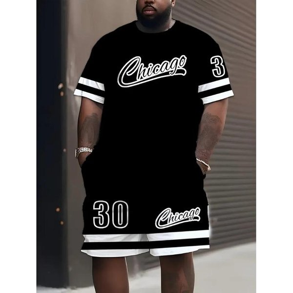 Conjunto De Top Deportivo De Manga Corta Y Pantalones Cortos Para Hombre Tallas Grandes Transpirable Ropa Deportiva De Baloncesto Camiseta Con Estampado De Letras Pantalones Cortos 5XL Gray-image