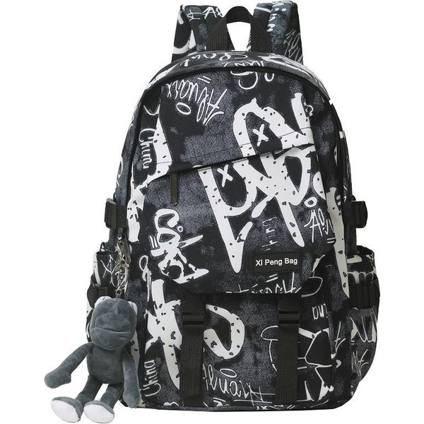 Graffiti MęSki Student College'u DużA Pojemność Uczeń Liceum Gimnazjum Marka Trendy Harajuku Trendowy Plecak Damski Fajny Single Package Czarny-image