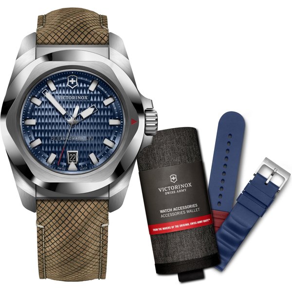 Victorinox I.N.O.X. Reloj AutomáTico AnalóGico Resistente Al Agua Carga AutomáTica Para Hombre Esfera Azul Correa De Madera Caja De Acero Inoxidable (316L) Accesorio-image