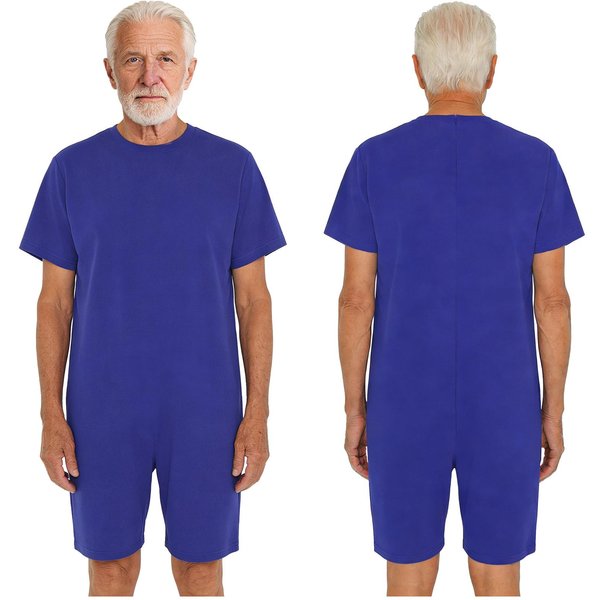 Mono Adaptativo Unisex S-3XL: Mono Con Cremallera Trasera Anti-Deslizamiento, Manga Corta De FáCil Cuidado Para Personas Mayores Y Con Necesidades Especiales 3XL Azul Royal-image