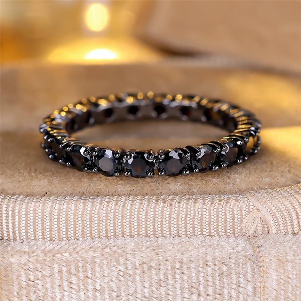Anillos De Compromiso De Boda Con Piedra De Circonita Redonda Negra Para Mujer, JoyeríA De Promesa De Amor 8-image