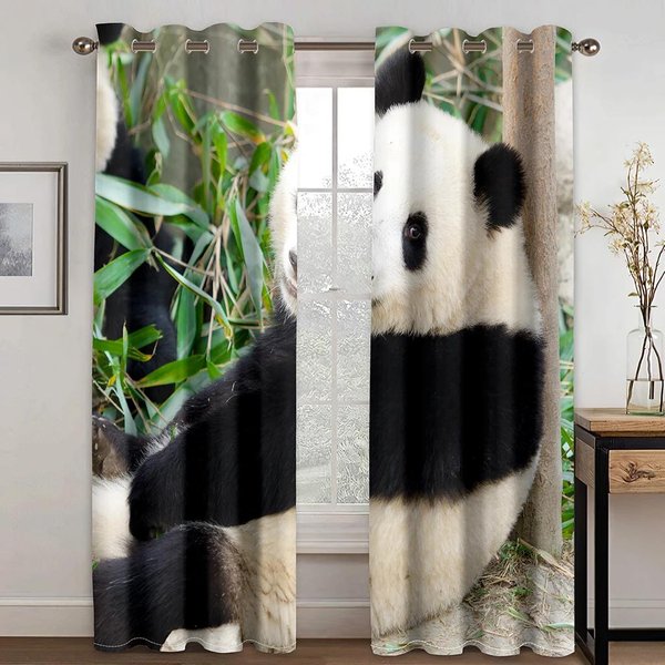 Linda Cortina De Ventana De Dibujos Animados De Panda Alto Oscurecimiento Varios Estilos De Patrones De Panda Cortina Gruesa Opaca Dormitorio Infantil Sala De Estar W55 X H120Cm X 2&Grommet Top Gray-image