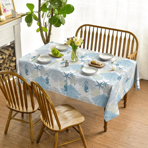 Letnie Morskie Stworzenia PlażA ProstokąTny Wodoodporny Obrus Dekoracja Imprezy ŚWiąTecznej Zmywalny Obrus Na Stół Kuchenny I Jadalny Dekoracja Pikniku Dinner 140X200Cm-image