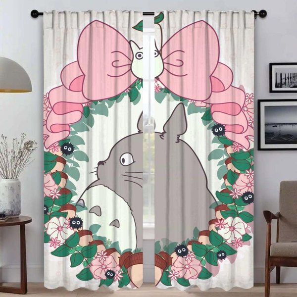 Cortina De Ventana Totoros Para HabitacióN 2 Paneles Cortinas Modernas Para Sala De Estar 2 Piezas Tul Para Dormitorio DecoracióN De Halloween Visillos NiñO W96Xh137Cmx2Pcs-Cl-image