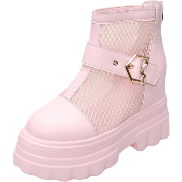 Botines De Verano Transpirables De Malla Para Mujer Calados Suela Gruesa Botas Frescas Mujer Plataforma Gruesa Punk Botines Motociclista 34-image