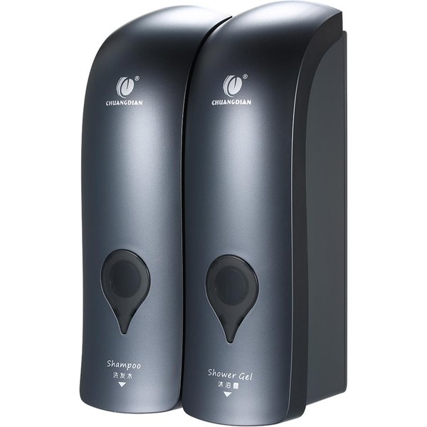 Chuangdian 300Ml*2 Dispensador De JabóN Manual De Doble Cabezal Montado En La Pared Gel De Ducha Champú LíQuido Gris-image