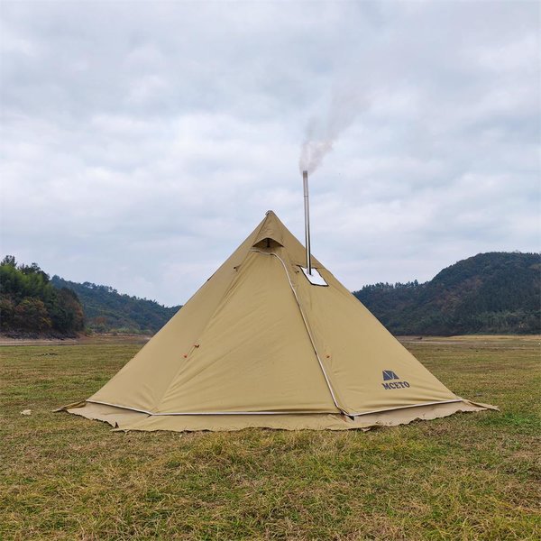 4-6-Osobowy GorąCy Namiot Tipi Z Kuchenką Jack Camping Pyramid Namiot Tipi Na WęDróWki Z Plecakiem BrąZowy-image