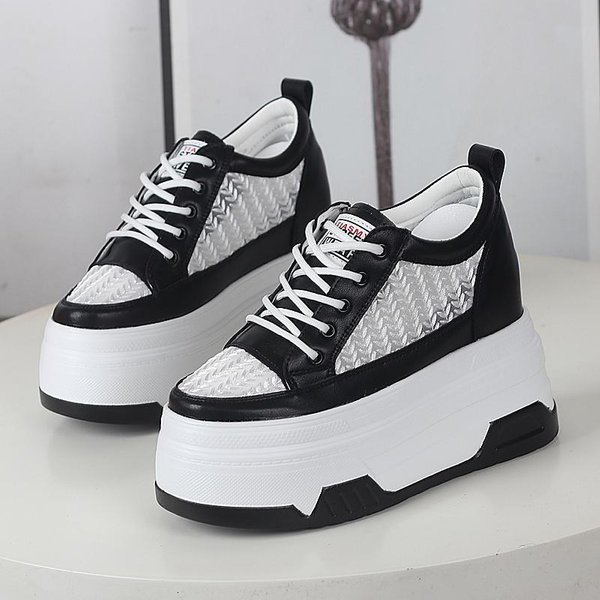 Moda 10CM 12CM Siatka Powietrzna Platforma Koturn PłAskie AżUrowe Grube Trampki OddychająCe Wygodne Damskie SandałY Klapki Letnie Buty 38 Czarny-image