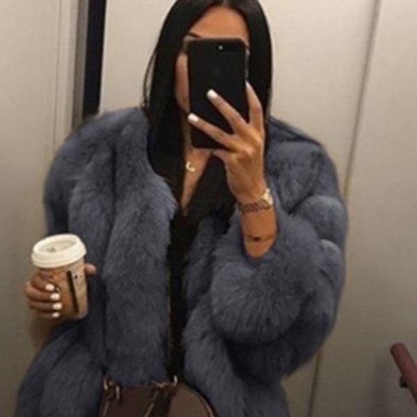 Modny Damski Zimowy Luksusowy PłAszcz Ze Sztucznego Futra Elegancka Futrzana Gruba CiepłA Kurtka Sztuczne Futro Imprezowy Kardigan PłAszcz L-image