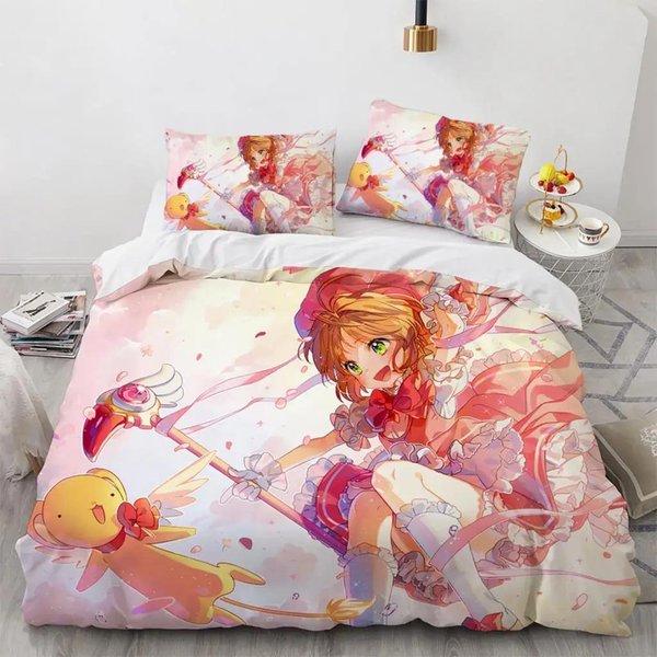 Anime Cardcaptor Sakura PośCiel Dla ChłOpcóW DziewcząT Rozmiar Twin Queen Poszewka Na KołDrę Poszewka Na Poduszkę PośCiel Dzieci DorosłYch Moda Tekstylia Domoweextile EU Single(135X200Cm)-image