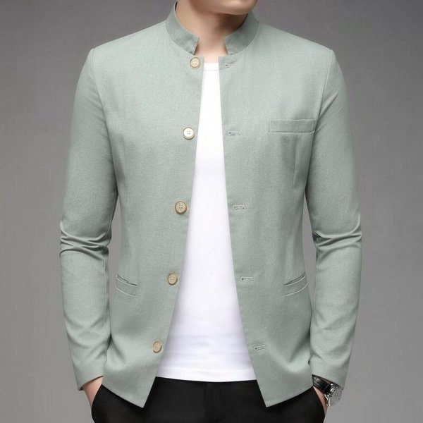 Abrigo Casual Para Hombre Con Cuello Mao, Chaqueta Ajustada Estilo Mao L Gray-image