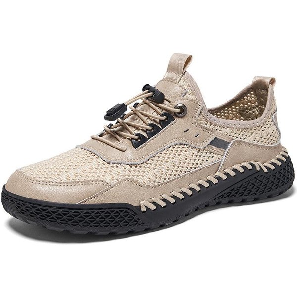 Zapatos De Hombre Verano Nuevos Transpirables Piel Genuina Talla Grande Ligeros Zapatos De Malla Superficie De Malla De Verano Huecos Moda Juvenil Zapatos 46 Arena-image