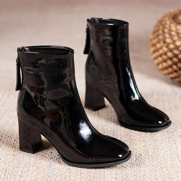 Botines De OtoñO E Invierno Para Mujer, Botas De TacóN Alto, Botas Cortas De TacóN Grueso A La Moda, Zapatos Cuadrados, Zapatos Negros De Moda 37 Black-image
