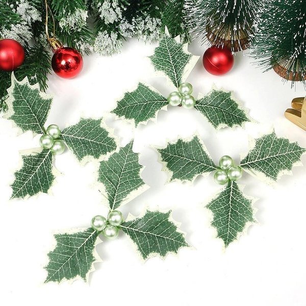 5/10/20 Szt. śWiąTecznych OwocóW Ostrokrzewu Z Zielonymi LiśćMi DIY Wieniec Sztuczne Kwiaty Czerwone Jagody Dekoracja Na Choinkę Noworoczną 5Pcs Gray-image