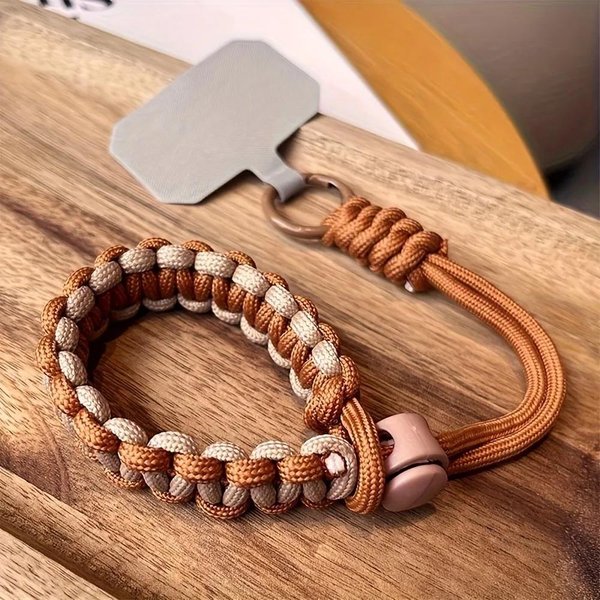 Lindo CordóN Para TeléFono MóVil, Adorno Colgante, Se Puede Llevar, Cuerda Torcida, Colgante AntipéRdida, Correas De MuñEca Cortas Resistentes De Moda Polyester / Nylon MarróN-image