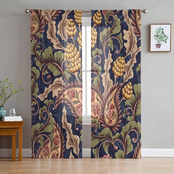 Indian Boho Paisley Tekstura Szyfonowa PrześWitująCa ZasłOna Do Salonu Dekoracje Do WnęTrz Do Sypialni Okno Woale Tiulowe ZasłOny Kurtyna W135 X H160Cm X1&Grommet Top-image