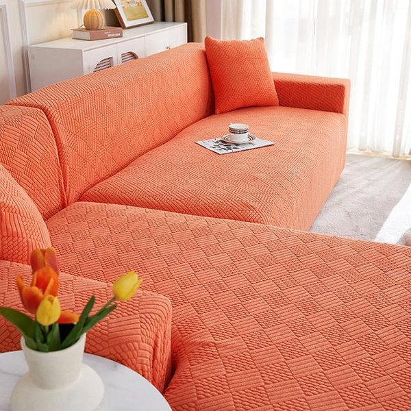 Fundas De Sofá Jacquard Color SóLido Antipolvo EláSticas En Forma De L Para Esquina Funda Desmontable Para Sofá Para Sala De Estar Oficina 2 Seater (145-185Cm)-image