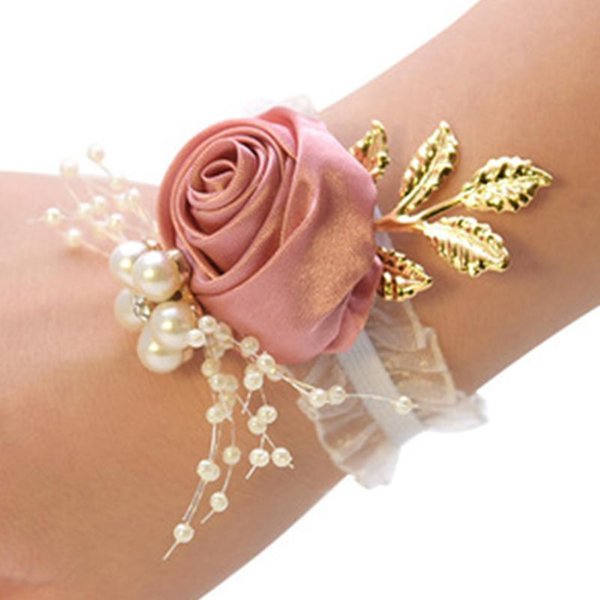 Flor De MuñEca Para Boda Rosa Cinta De Seda Ramillete De Novia DecoracióN De Mano Pulsera Brazalete Flor De MuñEca Para Dama De Honor Suministros Para Boda-image