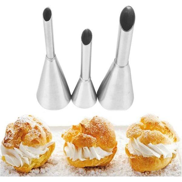 Juego De 3 Piezas Boquillas Para Profiteroles De Acero Inoxidable Puntas De ReposteríA Boquillas Para Manga Pastelera Herramienta De DecoracióN Para Magdalenas Y Pasteles White-image