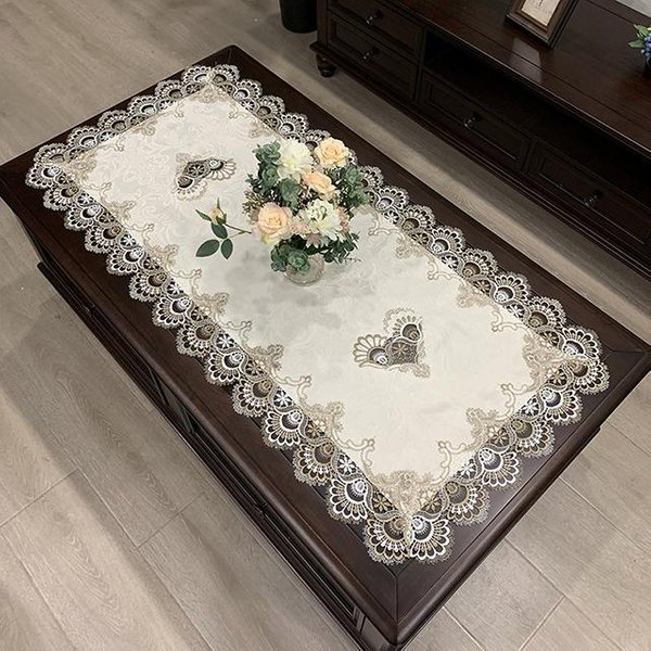 Obrus ProstokąTny Obrus Europejski Haftowany Pokrowiec Na Stolik Kawowy Stół Zachodni Herbata Kwiat Jednolity Kolor Tkanina Koronka KsiążKa 50X100Cm-image