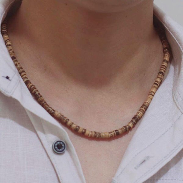 Noter Naturalny Naszyjnik Z ŁUpin Kokosa Dla MężCzyzn RęCznie Robiony KróTki Choker KołNierz Homme 18 Calowy BiżUteria UzdrawiająCa Akcesoria Prezent Dla Niego Gray-image