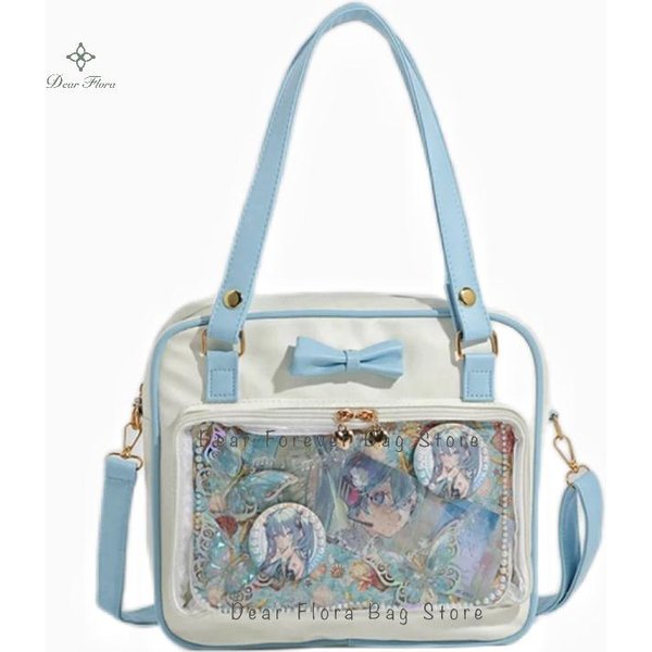 Y2K Urocza Torebka Ita Z Kokardką Przezroczysta Torba Listonoszka Dla Dziewczyny Damska Modna Torba Na Ramię Crossbody Damska Torba Tote DIY Z Odznakami Lolita Torebka 30X27X8Cm White-image