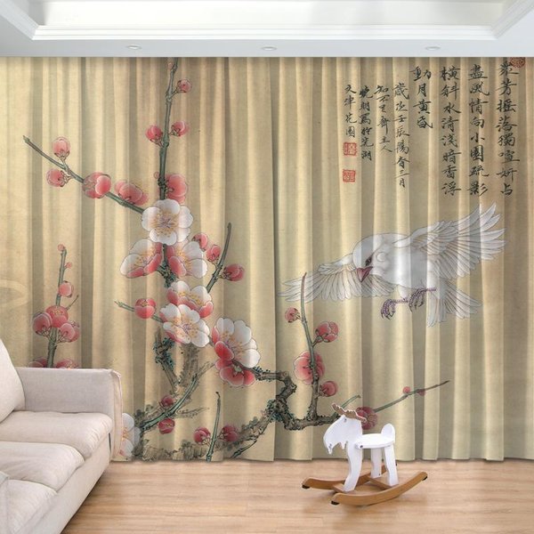 Nowy Narodowy Styl Zen Tusz Bambus PółCień Nadruk ZasłOna Typ Haczykowy Sypialnia Salon Okno Od PodłOgi Do Sufitu Cortinas 2 Panele 100W130H(Cm)40X51In&Grommet Top-image