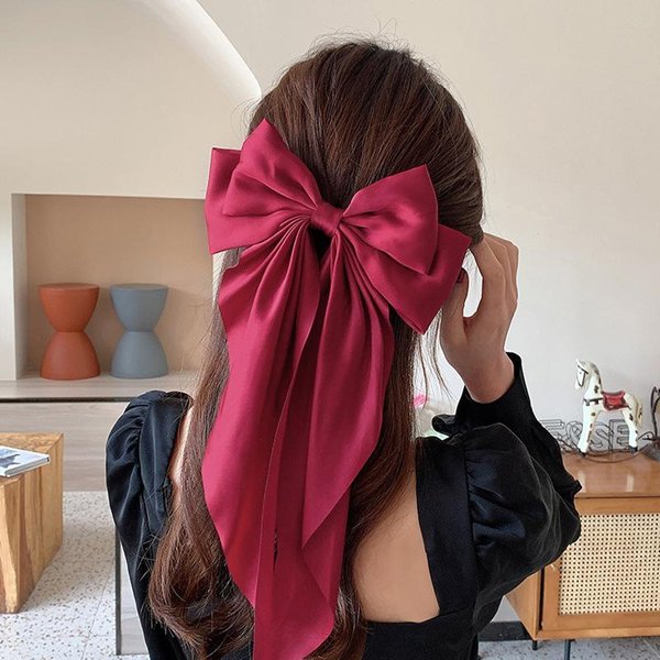 Pinza Para El Pelo Con Lazo Elegante Para Mujer, Clip De Primavera De SatéN Liso A La Moda, Horquillas Con Lazo Simples, Pasadores, Accesorios Para El Cabello Para NiñAs Rojo Vino-image