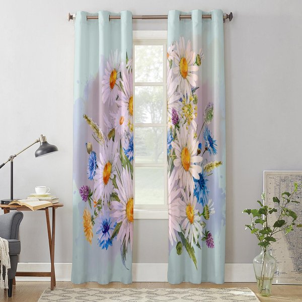 Cortinas De Ventana Minimalistas Modernas Con Flores Margaritas Para Sala De Estar Dormitorio Cortina Cocina Tratamiento Persianas Cortinas 135W X 60H(Cm) X1 Gray-image