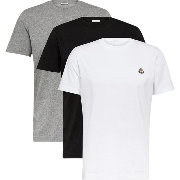 Moncler SS24 Koszulka Z Logo, GłAdka, Z OkrąGłYm Dekoltem, KróTki RęKaw, 3-Pak, MęSkie Topy J10918C00025829H83P1 L-image