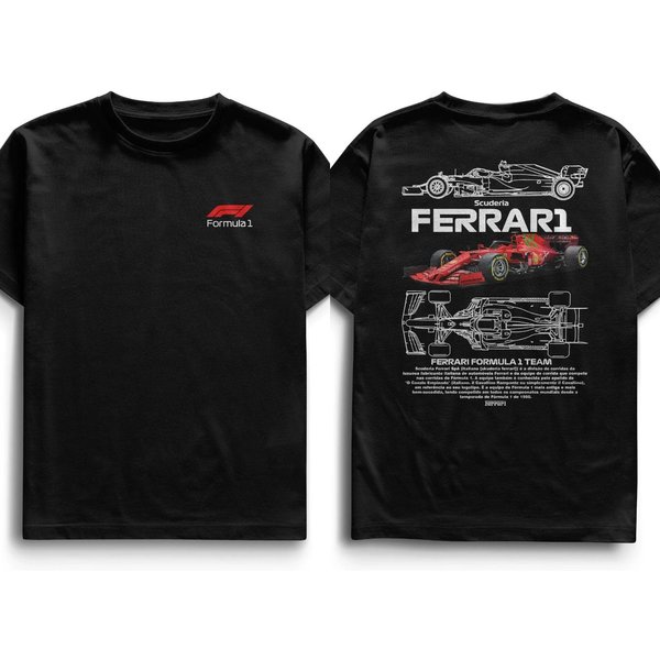 Camiseta Ferrari Scuderia F1 Hombre Calle Hip Hop Casual AlgodóN Calle Hip Hop Oversize Y2K Manga Corta Ropa Femenina Masculina Xxxl Black-image