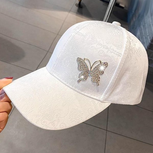 Gorra De BéIsbol Con Mariposa De PedreríA Para Mujer, Sombrero VersáTil Con ProteccióN Solar Para Primavera Verano, Gorra De BéIsbol Con PatróN De Encaje Adjustable Black-image