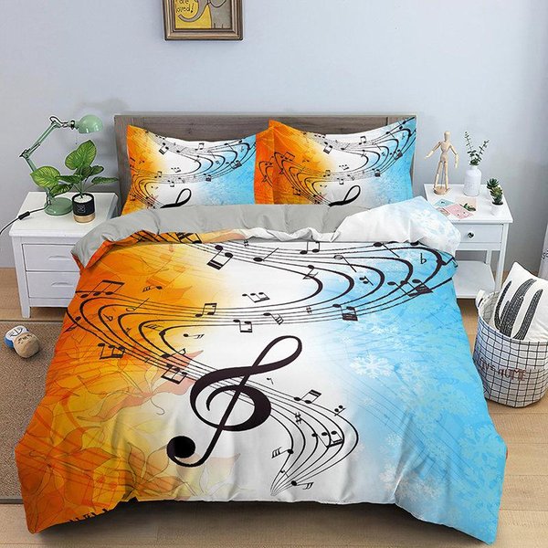 Funda NóRdica Musical Colorida TamañO King Queen Juego De Ropa De Cama Clave De Sol PoliéSter MelodíA Musical Creativo RíTmico Funda De Colcha EU Single(135X200Cm)-image